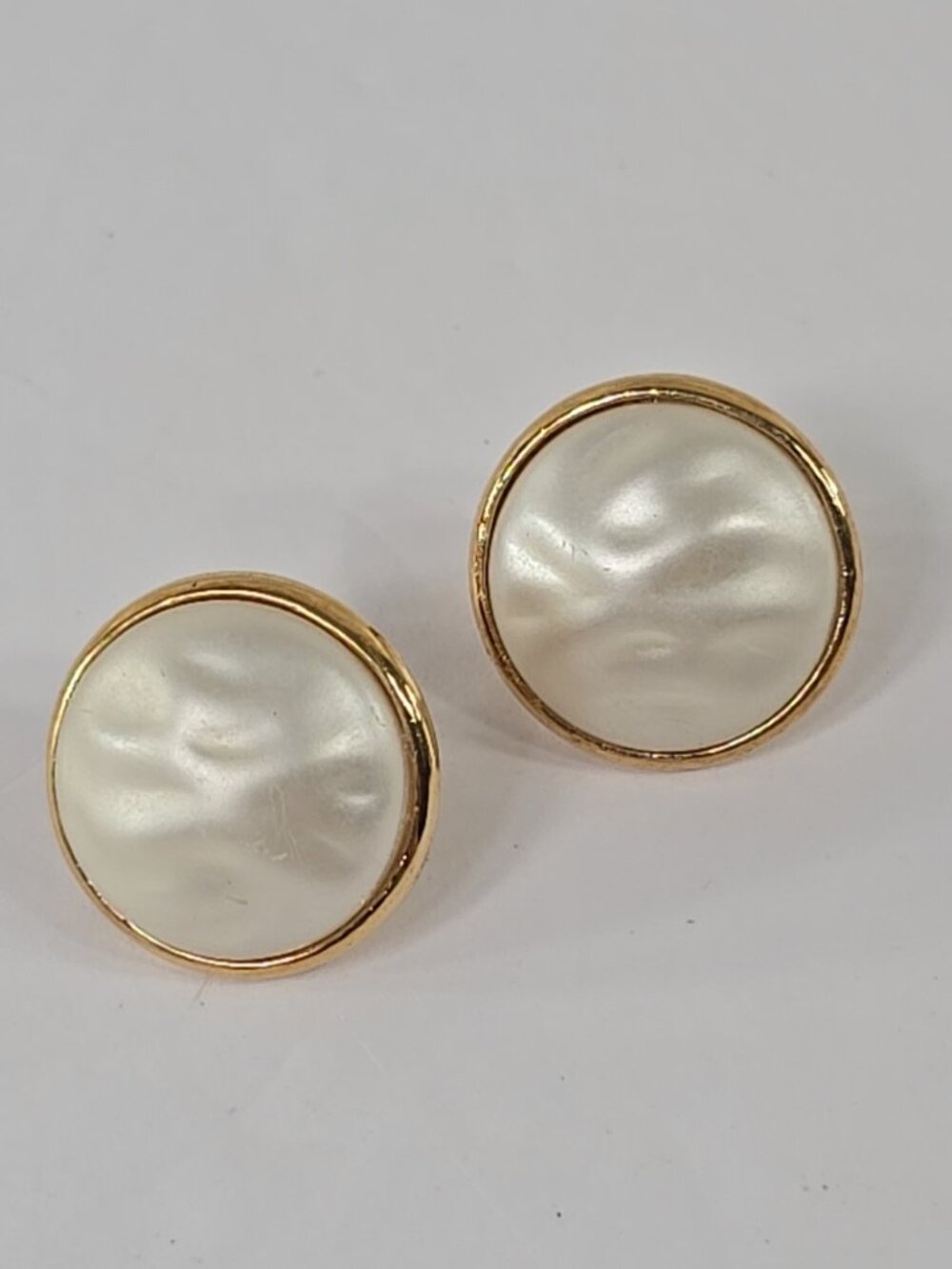 VINTAGE Trifari Gold Tone Faux Pearl Clip‑On Earrings Round Classic Signed......